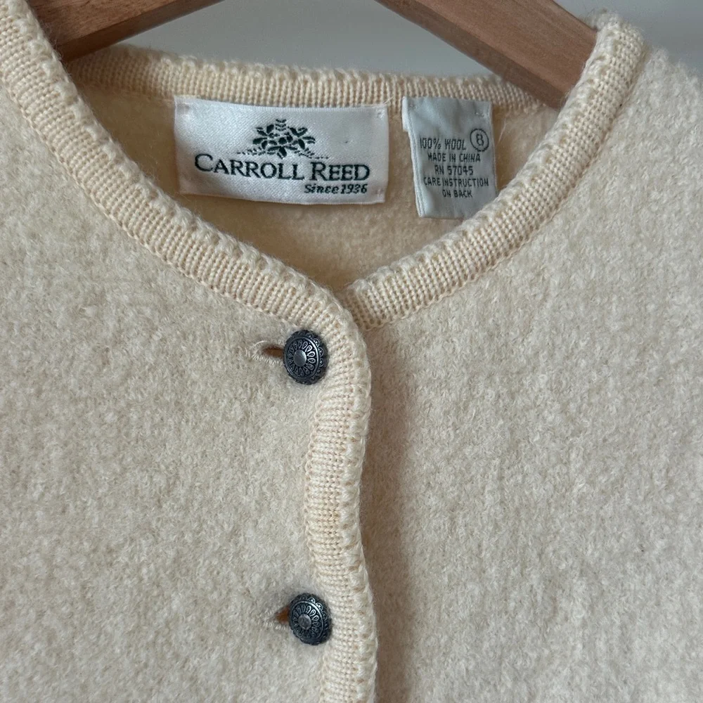Carroll Reed Vintage 100% Wool Cream Cardigan Sweater - Picture 2 of 10